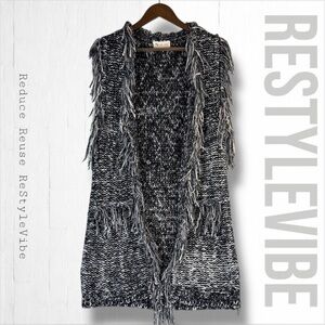 FAITH + LINEN Women’s Size S/M Sweater Cardigan Vest Tunic Length Fringe